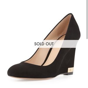 Tory Burch black suede Astoria 90 mm wedge